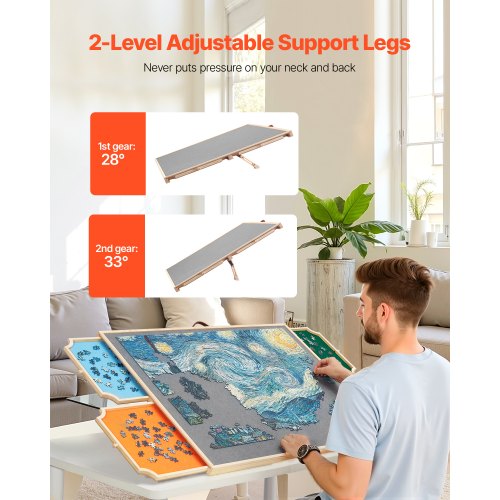 1500-bitars pusselbräde med lådlock Bärbart trästicksåg 86x63cm