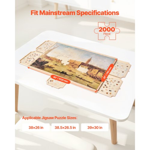 2000-piece puzzle board with drawer lid Portable wooden jigsaw 102x74cm