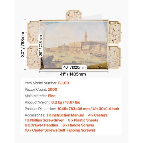 2000-piece puzzle board with drawer lid Portable wooden jigsaw 102x74cm