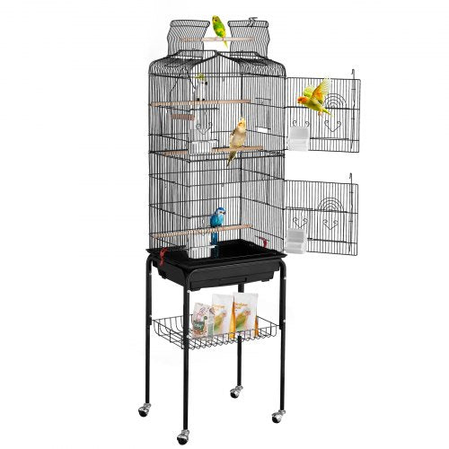 64-inch Open Top Large Parrot Bird Cage with Detachable Rolling Stand for Parakeets Finches Canaries Lovebirds Cockatiels Budgies Small Quaker Conures Flight Birdcage with Swing and Perch