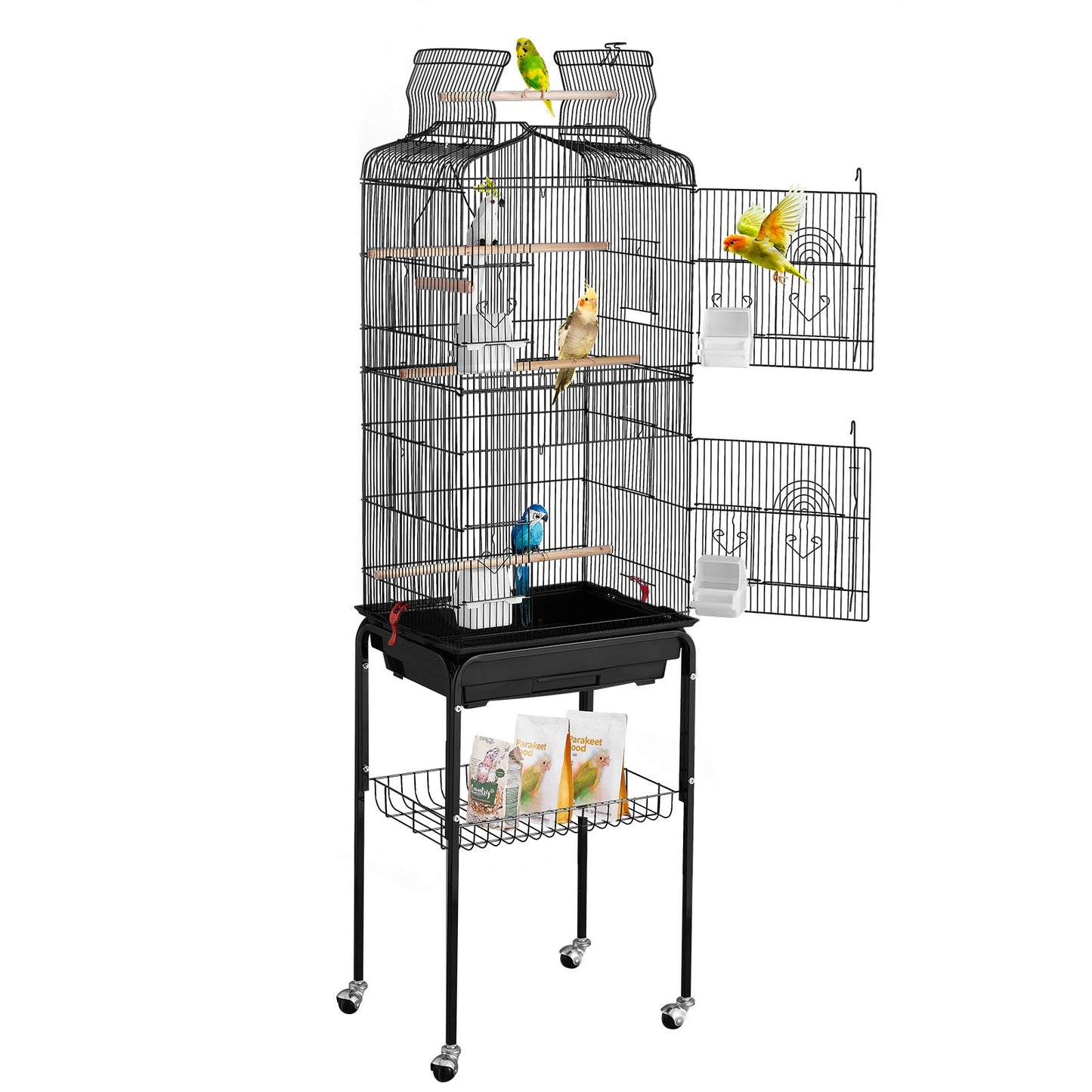 Großer Vogelkäfig, 62 Zoll, rollender Sittichkäfig aus Metall für Nymphensittiche und Papageien