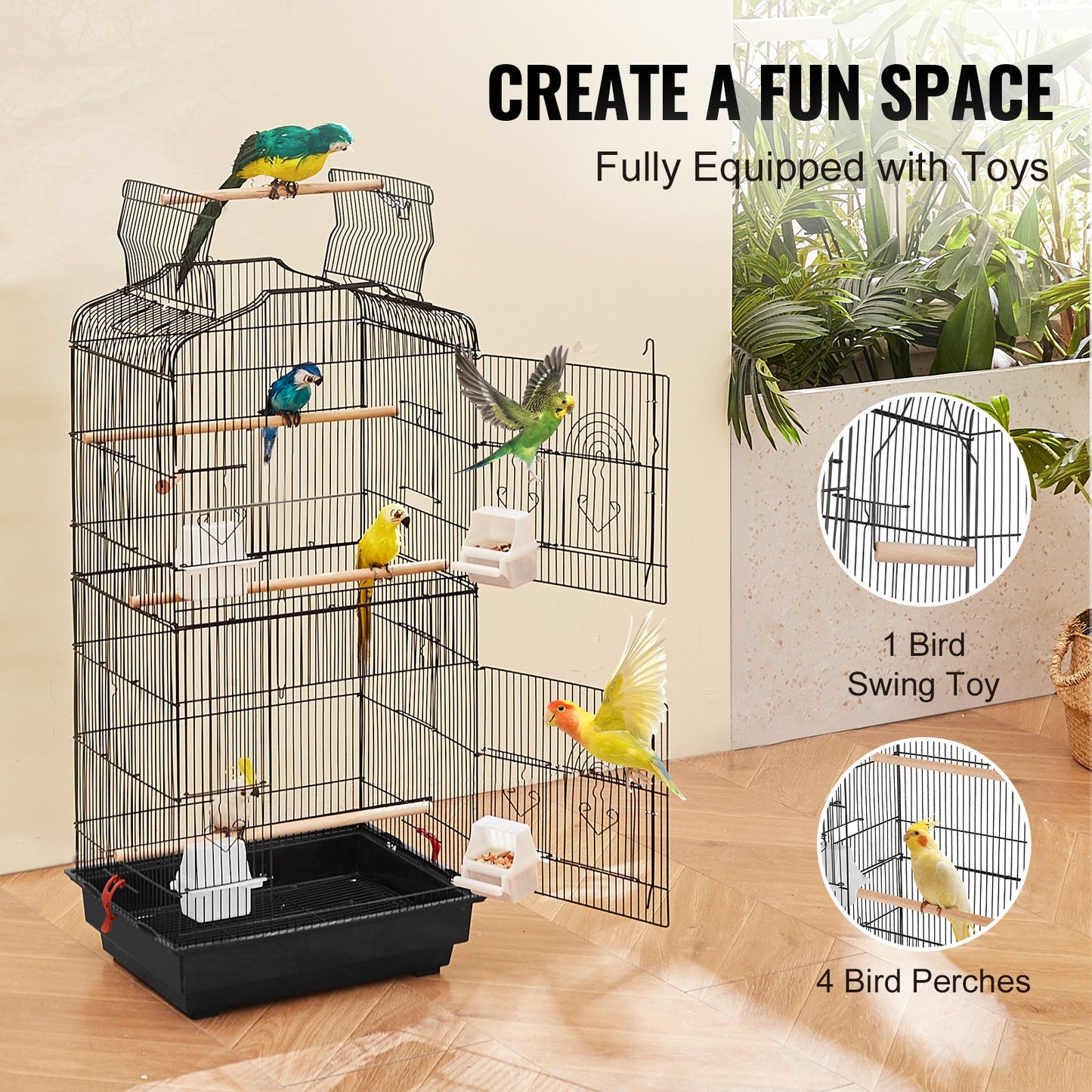 Bird Flight Cage 39 in Metal Hanging Parakeet Cage for Cockatiels Parrot
