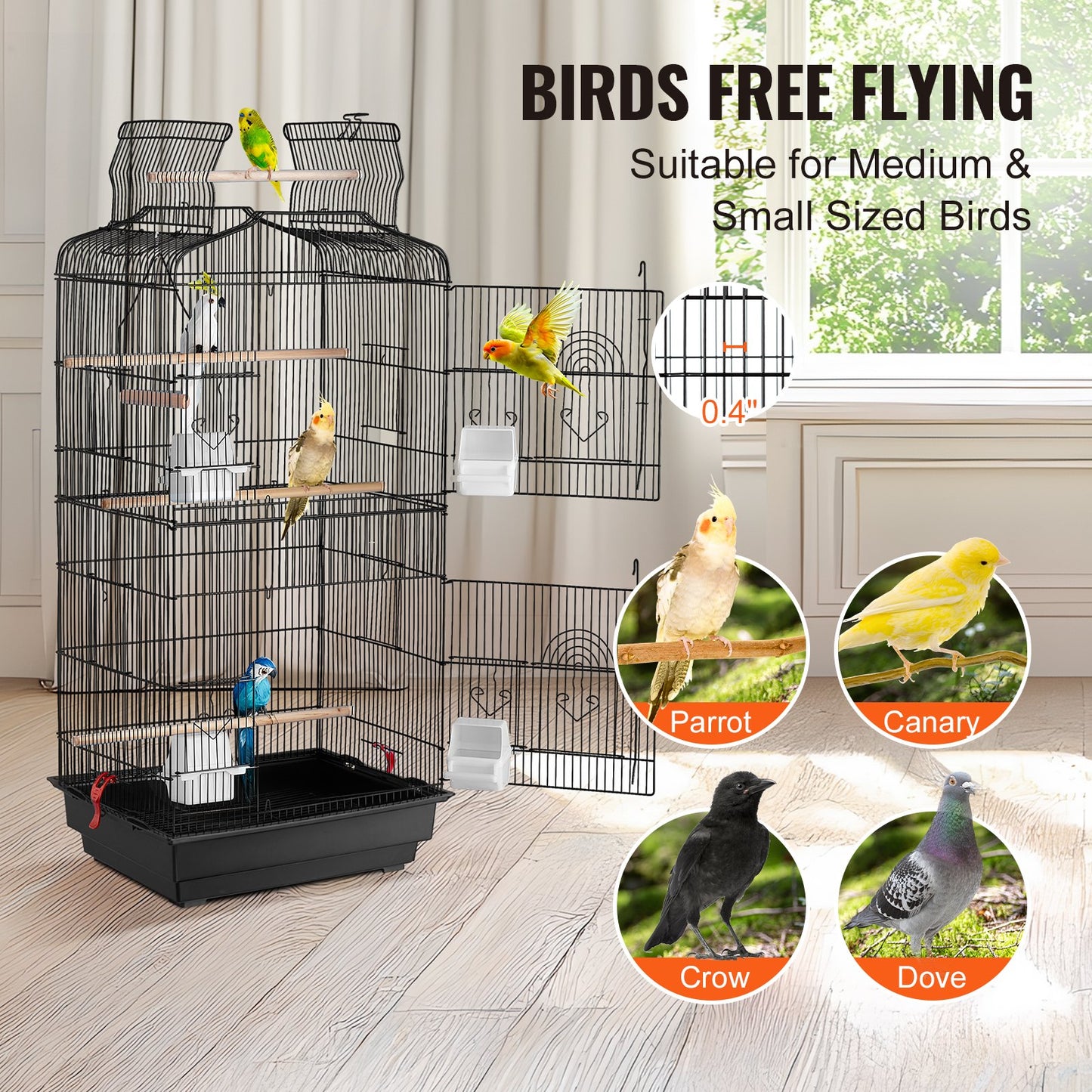 Bird Flight Cage 39 in Metal Hanging Parakeet Cage for Cockatiels Parrot