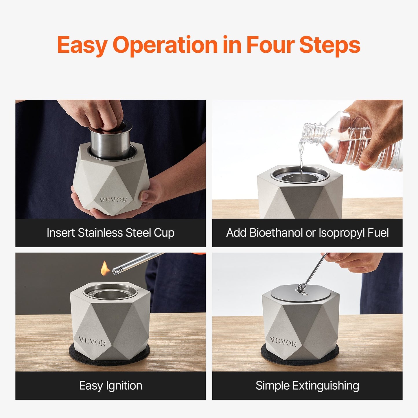 Bordsskiva Fire Pit Bowl Betong öppen spis inomhus utomhus för uteplats