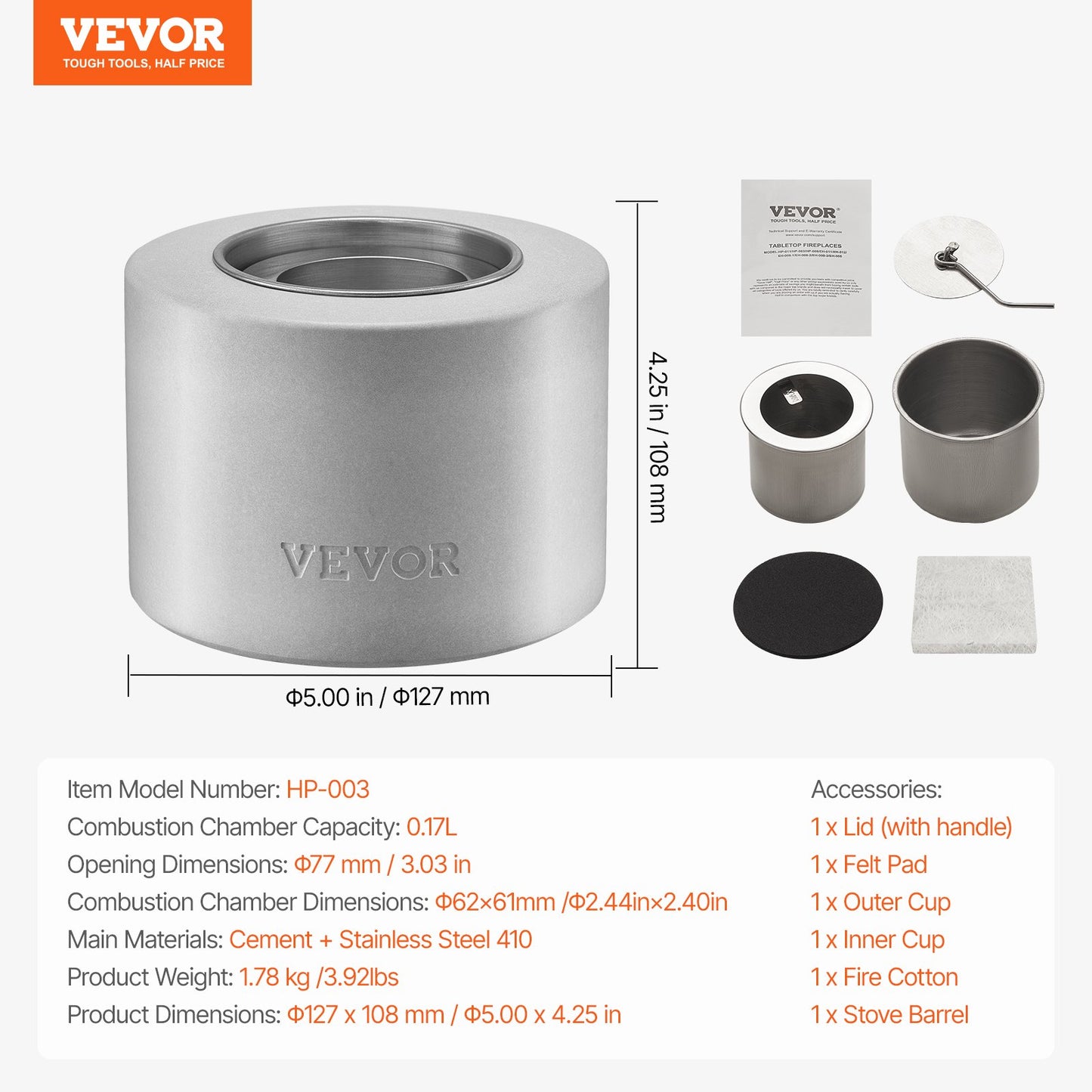 Bordsskiva Fire Pit Bowl Betong Öppen spis inomhus utomhus uteplats Cylinder