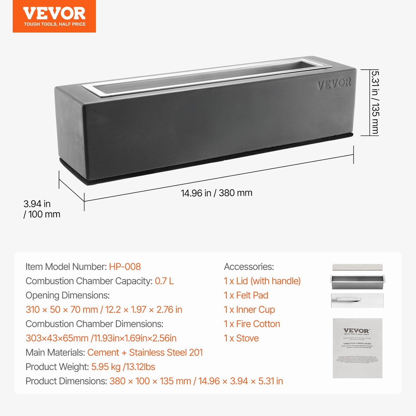 Bordsskiva Fire Pit Bowl 15 tums betong öppen spis inomhus utomhus uteplats