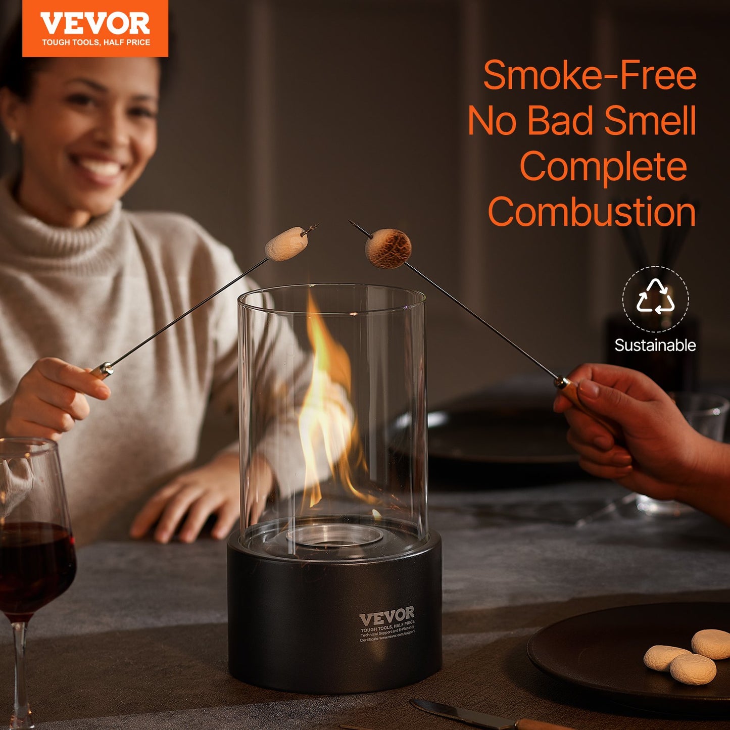 Bordsskiva Fire Pit 6 tums metall öppen spis inomhus utomhus med glas