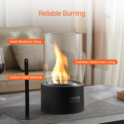 Bordsskiva Fire Pit 6 tums metall öppen spis inomhus utomhus med glas