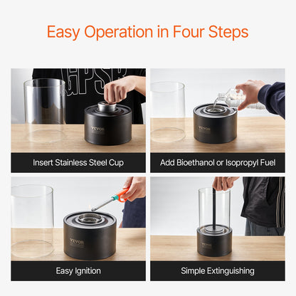 Bordsskiva Fire Pit 6 tums metall öppen spis inomhus utomhus med glas