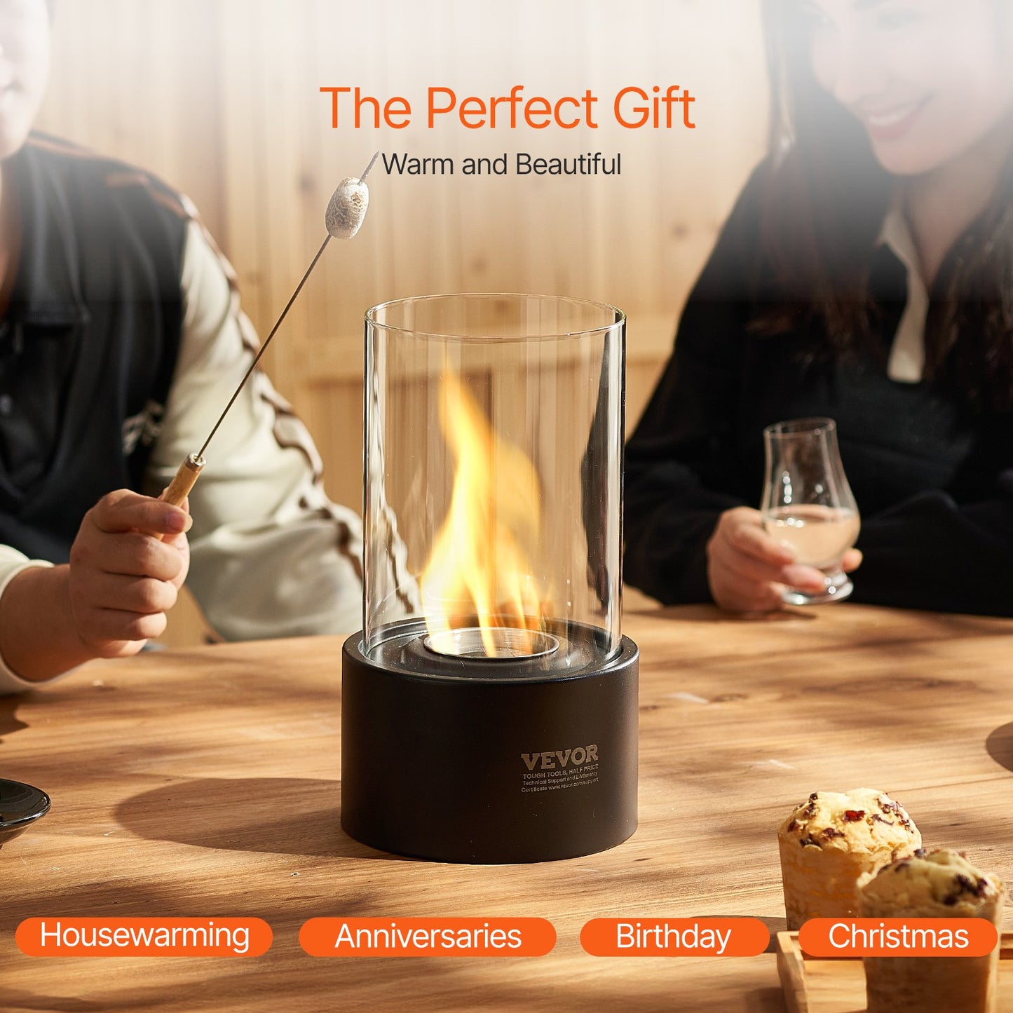 Bordsskiva Fire Pit 6 tums metall öppen spis inomhus utomhus med glas