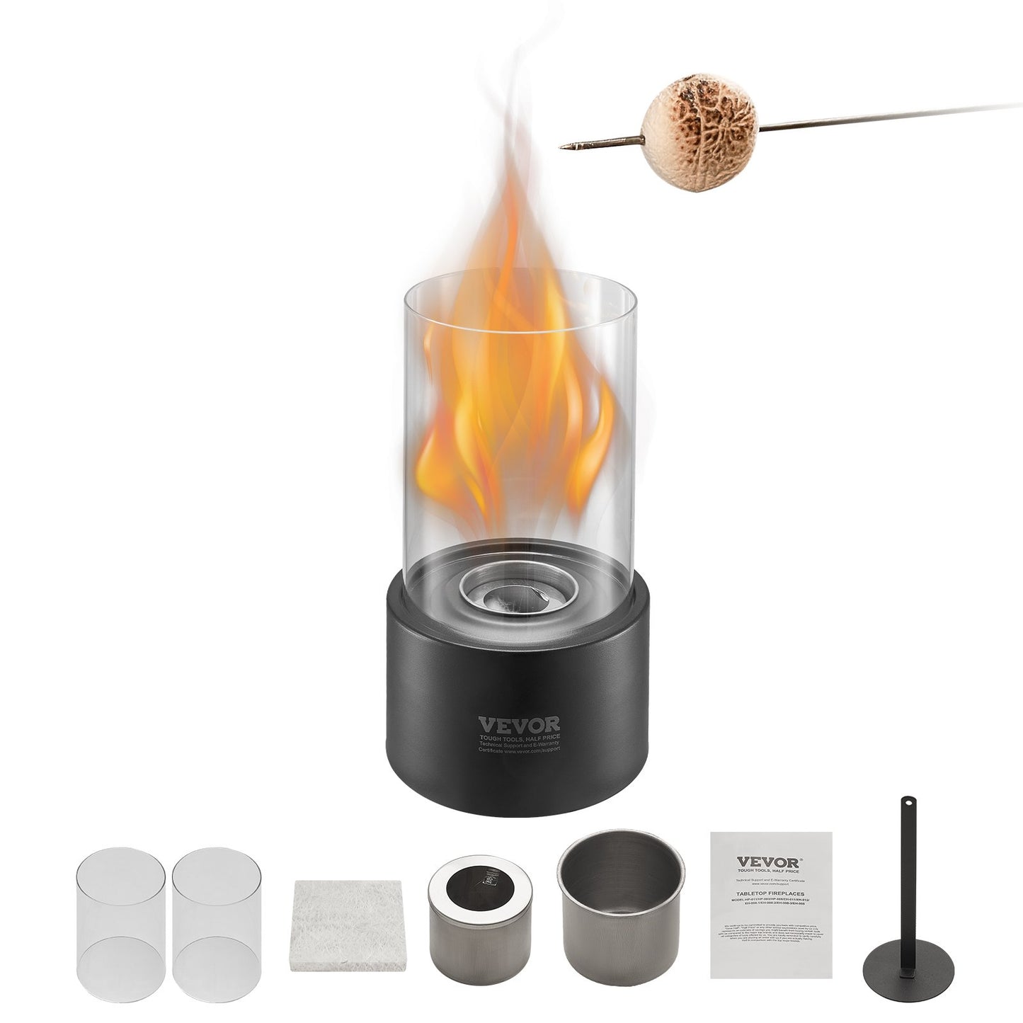 Bordsskiva Fire Pit 6 tums metall öppen spis inomhus utomhus med glas