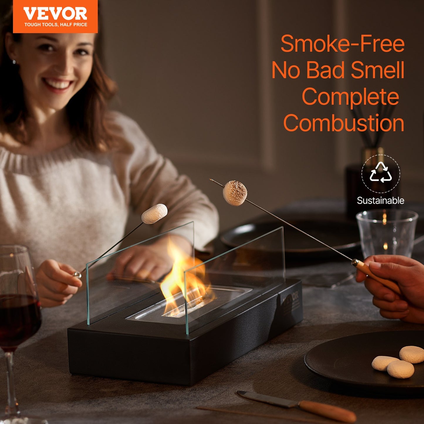 Bordsskiva Fire Pit 14 tums metall öppen spis inomhus utomhus med glas