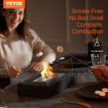 Bordsskiva Fire Pit 14 tums metall öppen spis inomhus utomhus med glas