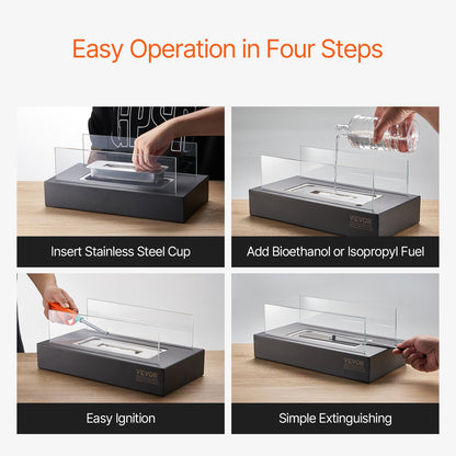 Bordsskiva Fire Pit 14 tums metall öppen spis inomhus utomhus med glas