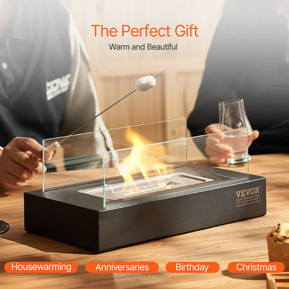 Bordsskiva Fire Pit 14 tums metall öppen spis inomhus utomhus med glas