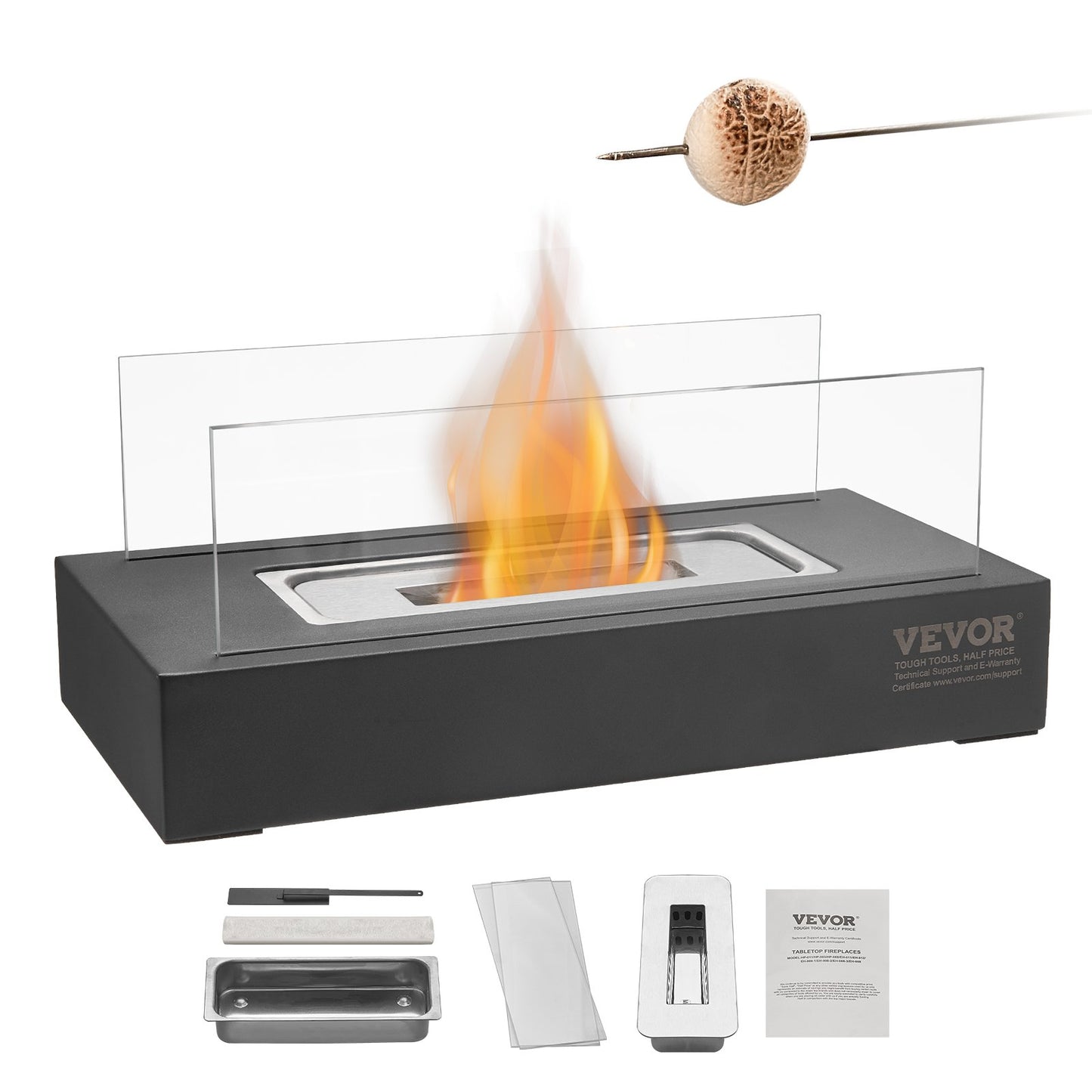 Bordsskiva Fire Pit 14 tums metall öppen spis inomhus utomhus med glas