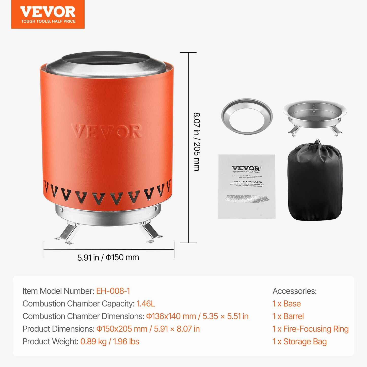 Bordsskiva Fire Pit 6 tums eldstad i rostfritt stål inomhus utomhus Röd