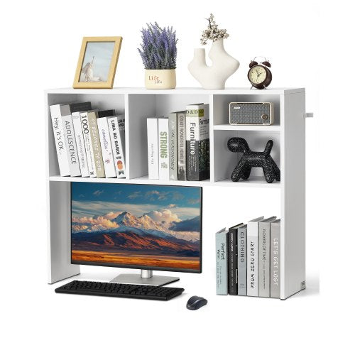 Desktop Bookshelf, 1-Tier Desktop Storage Organizer, 37" x 9.4" x 28.7" Office Storage Rack Wood Display Shelf, Desktop Bookshelf Hutch with Anti-Slip Feet Pads, for Office, Home & Dorm, White
