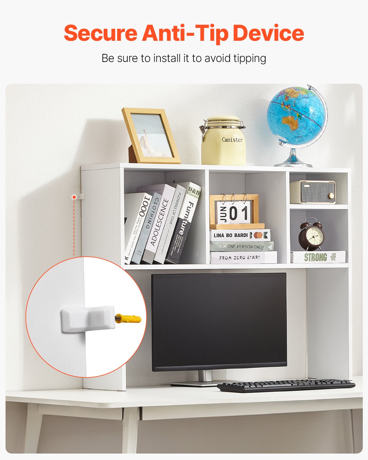 Desktop Bokhylla Vit Desktop Storage Organizer 1-nivå för kontor och hem