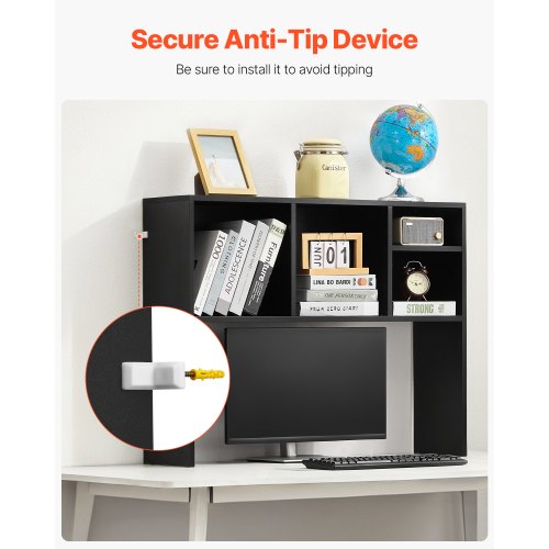 Skrivbordsbokhylla, 1-vånings förvaringsorganisatör, 94 x 23 x 69 cm förvaringsställ i trä, skrivbordsbokhylla med halkfria fötter, för kontor, hem och studentrum, svart |  EU