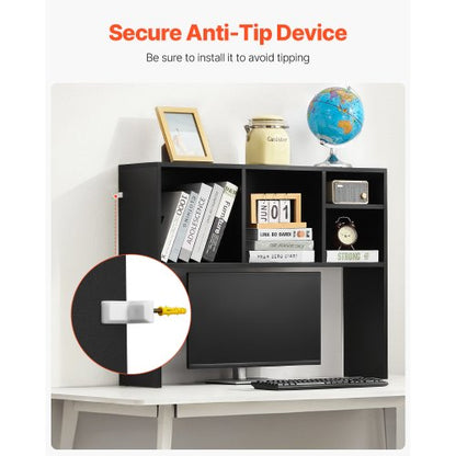 Skrivbordsbokhylla, 1-vånings förvaringsorganisatör, 94 x 23 x 69 cm förvaringsställ i trä, skrivbordsbokhylla med halkfria fötter, för kontor, hem och studentrum, svart |  EU