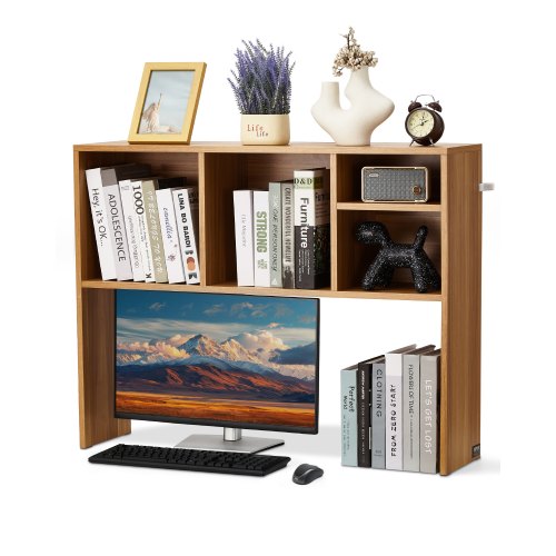 Desktop Bookshelf, 1-Tier Wood Desktop Storage Organizer, 37" x 9.4" x 28.7" Office Storage Rack Wood Display Shelf, Desktop Bookshelf Hutch with Anti-Slip Feet Pads, for Office, Home & Dorm