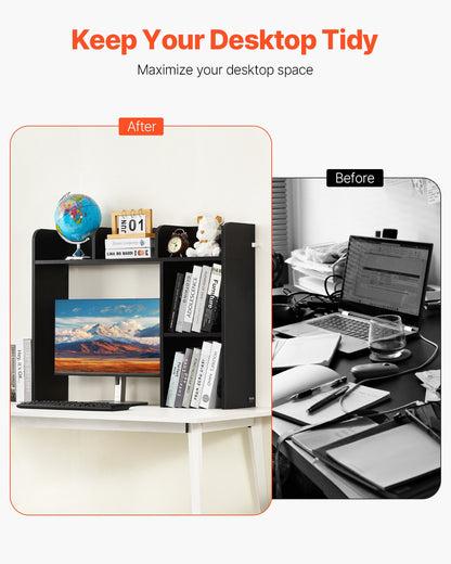 Desktop Bokhylla Svart Desktop Storage Organizer 2-nivå för kontor och hem