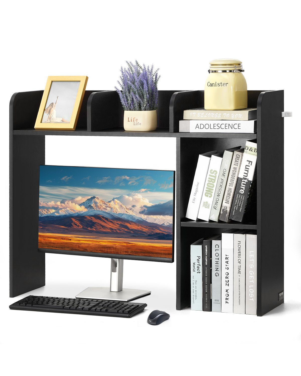 Desktop Bokhylla Svart Desktop Storage Organizer 2-nivå för kontor och hem