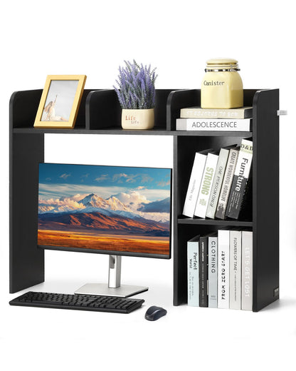 Desktop Bokhylla Svart Desktop Storage Organizer 2-nivå för kontor och hem
