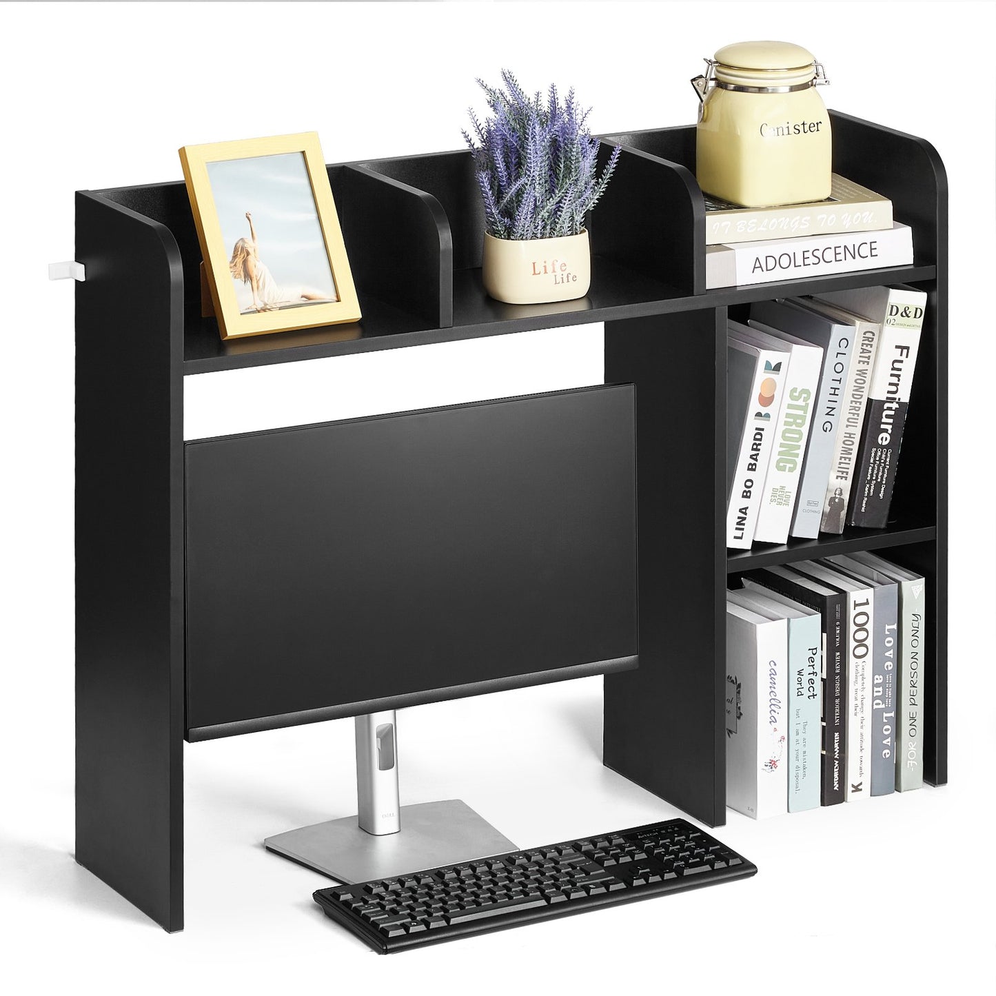 Desktop Bokhylla Svart Desktop Storage Organizer 2-nivå för kontor och hem