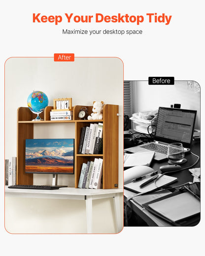 Desktop Bookshelf Wood Desktop Storage Organizer 2-nivå för kontor och hem