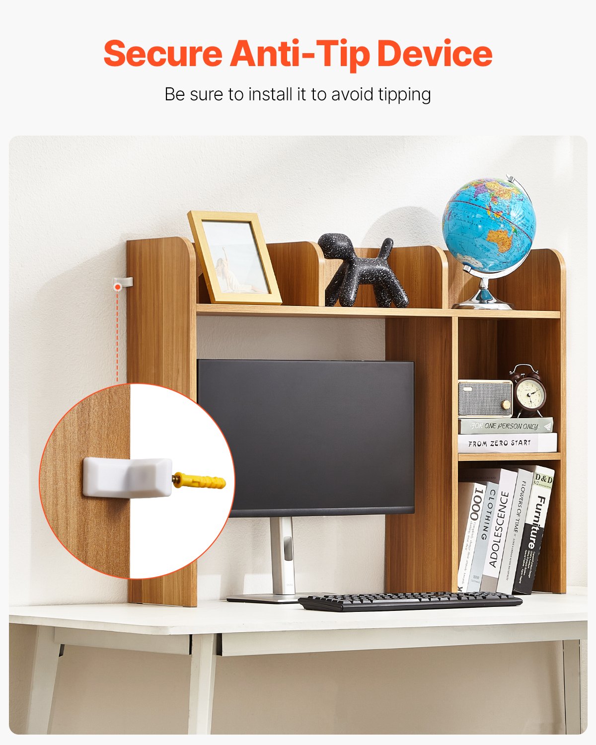 Desktop Bookshelf Wood Desktop Storage Organizer 2-nivå för kontor och hem