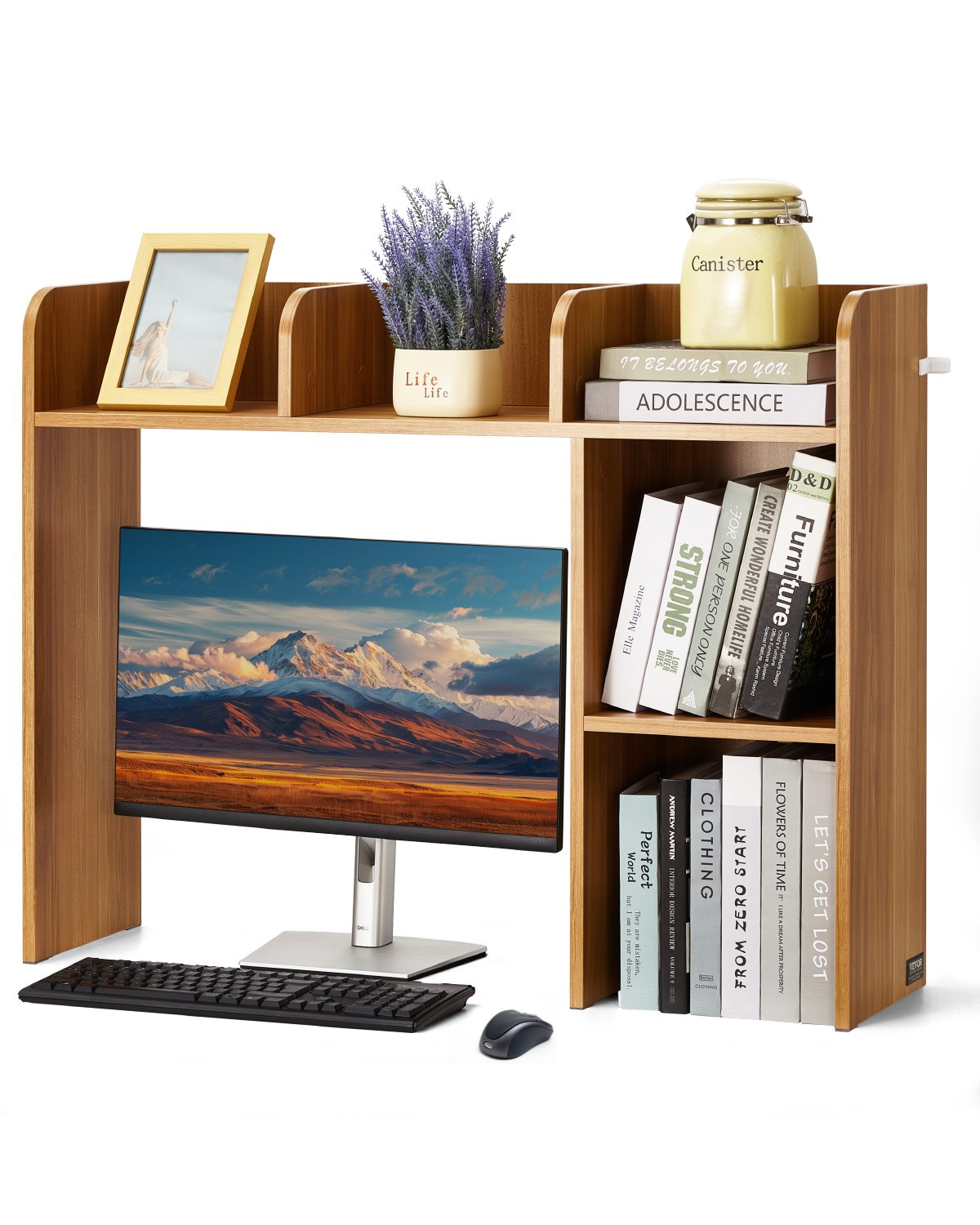 Desktop Bookshelf Wood Desktop Storage Organizer 2-nivå för kontor och hem