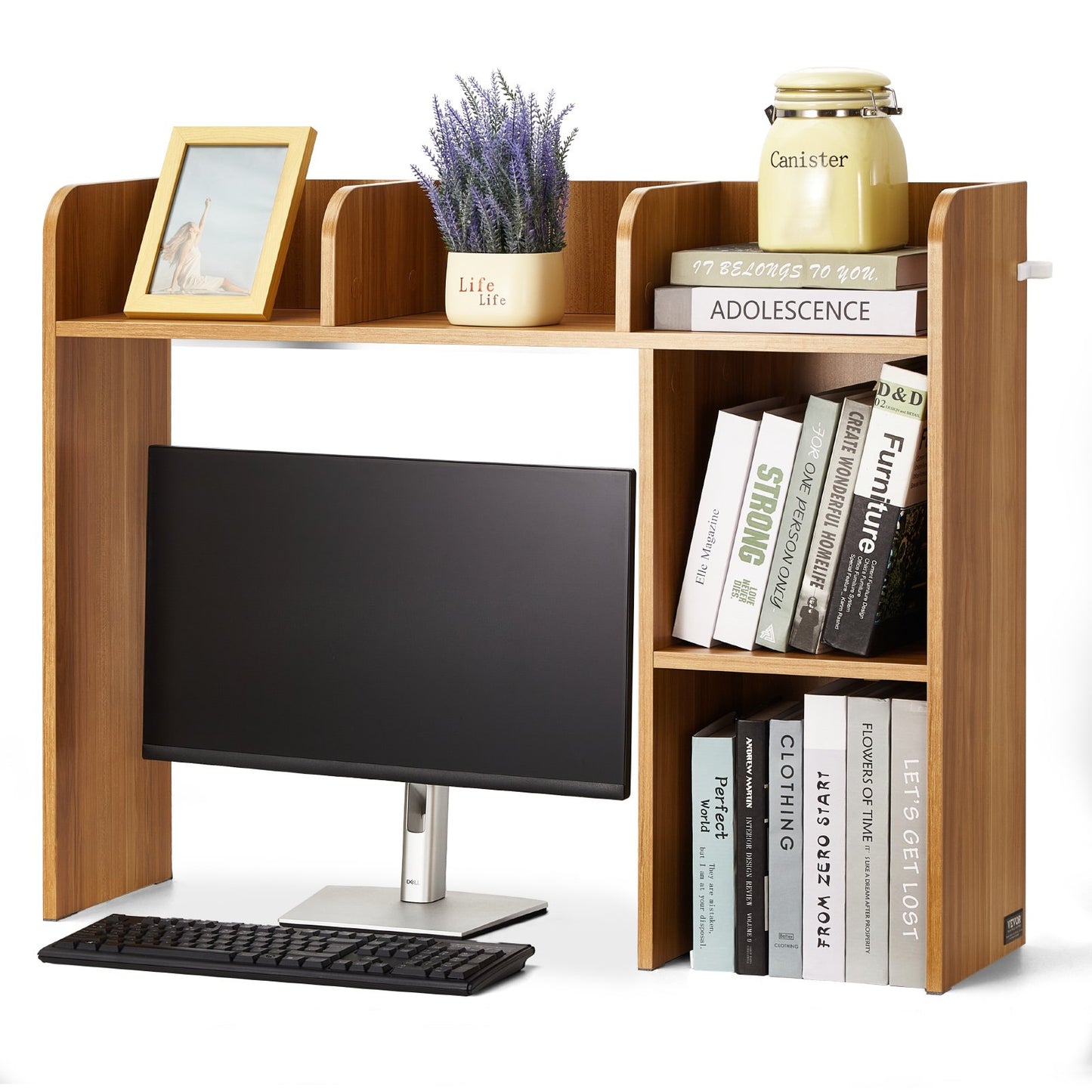 Desktop Bookshelf Wood Desktop Storage Organizer 2-nivå för kontor och hem