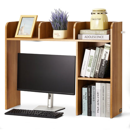 Desktop Bookshelf Wood Desktop Storage Organizer 2-nivå för kontor och hem