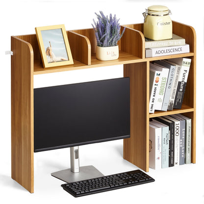 Desktop Bookshelf Wood Desktop Storage Organizer 2-nivå för kontor och hem