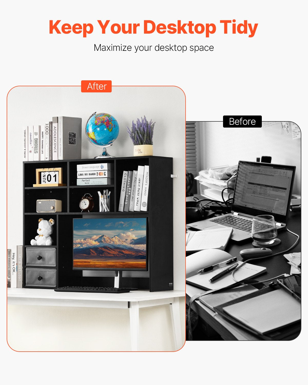 Desktop Bokhylla Svart Desktop Storage Organizer 3-nivå för kontor och hem