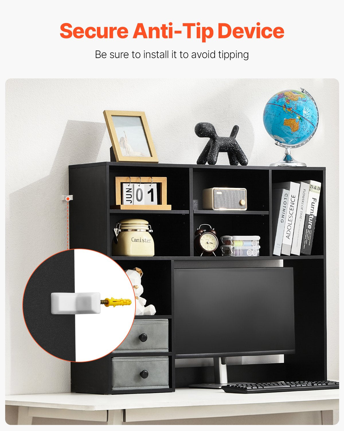 Desktop Bokhylla Svart Desktop Storage Organizer 3-nivå för kontor och hem