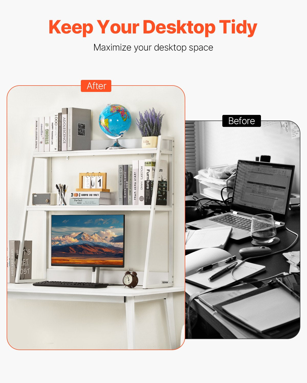 Desktop Bookshelf Desktop Storage Organizer 2-nivå för Office & Home White