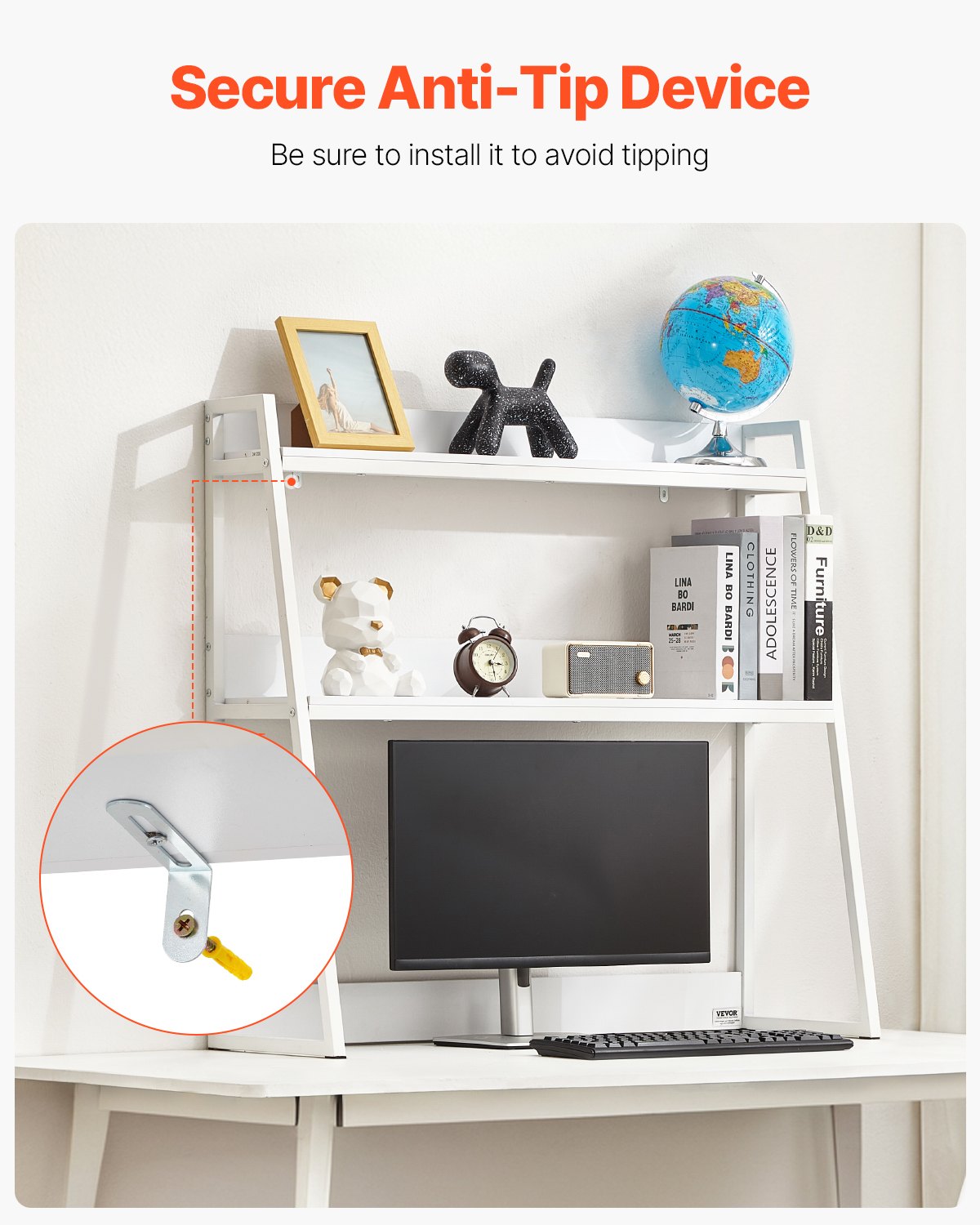 Desktop Bookshelf Desktop Storage Organizer 2-nivå för Office & Home White