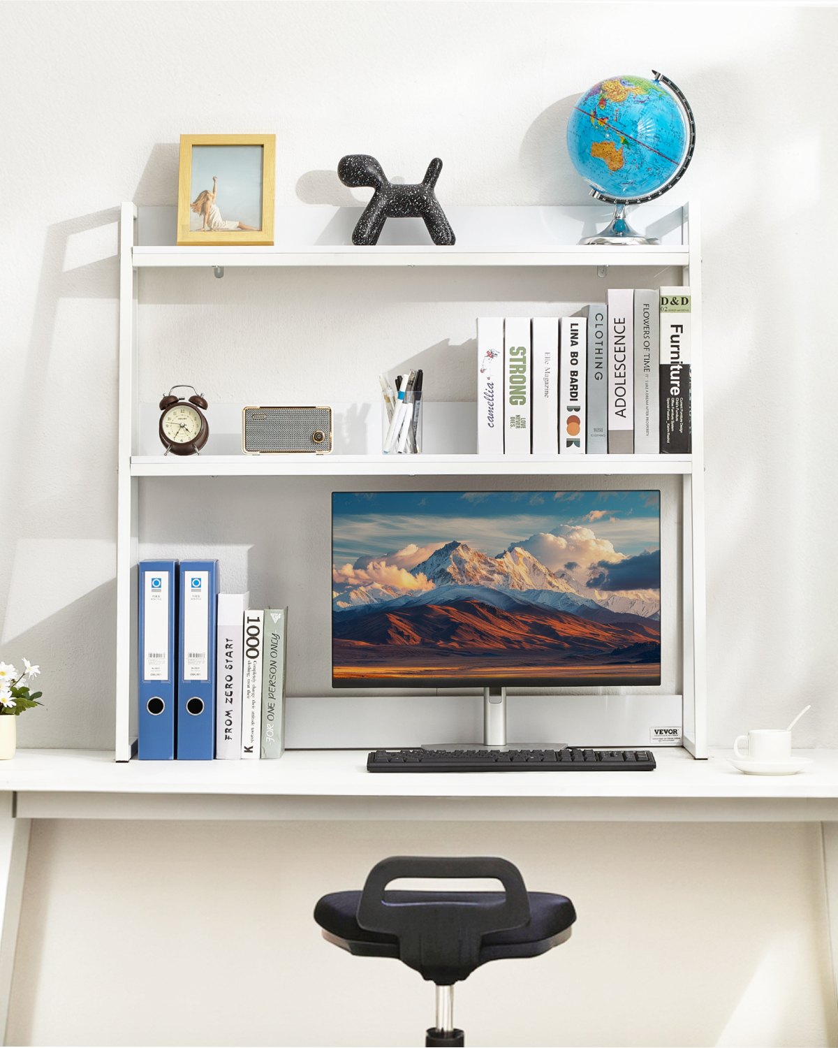 Desktop Bookshelf Desktop Storage Organizer 2-nivå för Office & Home White