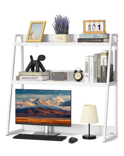 Desktop Bookshelf Desktop Storage Organizer 2-nivå för Office & Home White