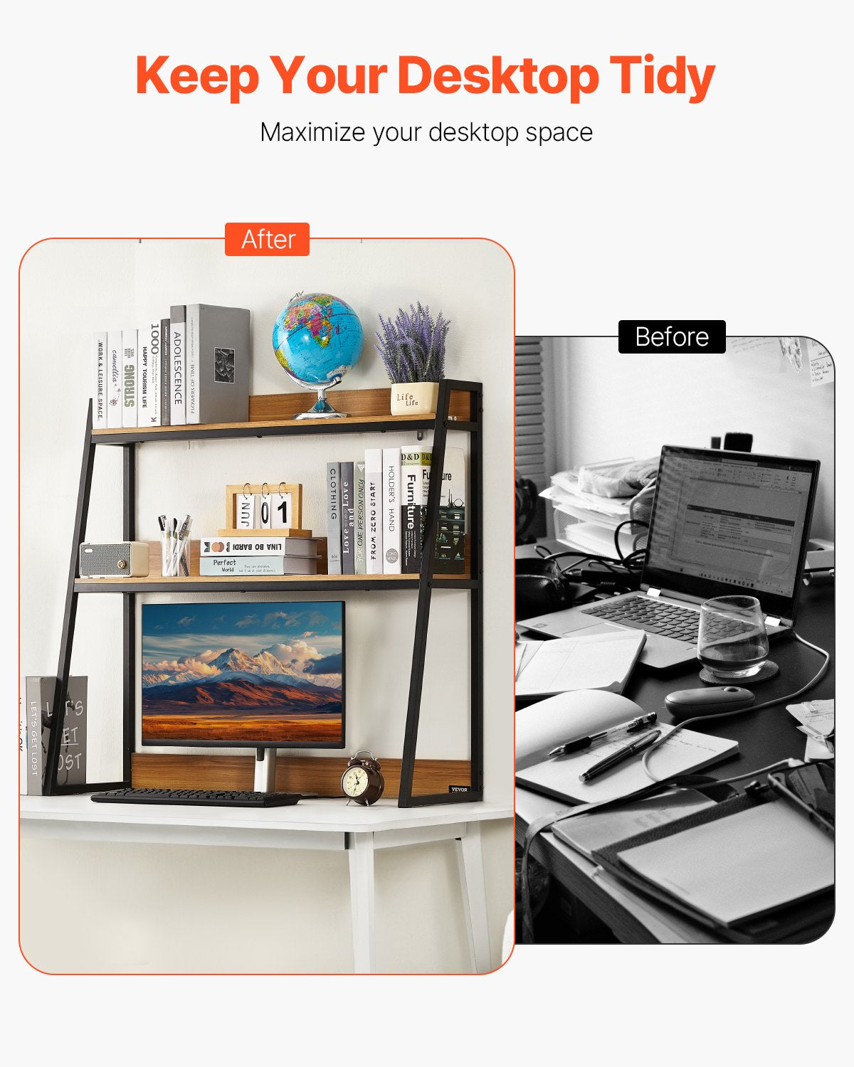 Desktop Bookshelf Desktop Storage Organizer 2-nivå för kontor och hem