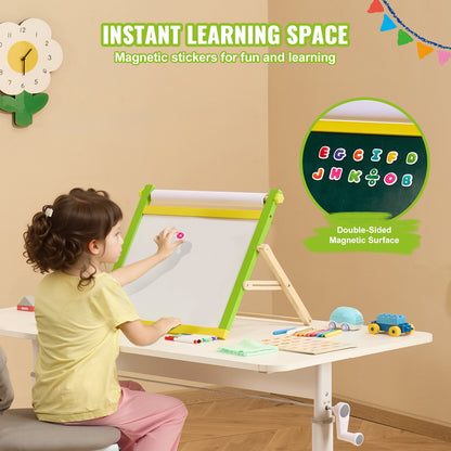 3-in-1-Tischplatte für Kinder, Kunststaffelei, doppelseitige Magnettafel, Tafel