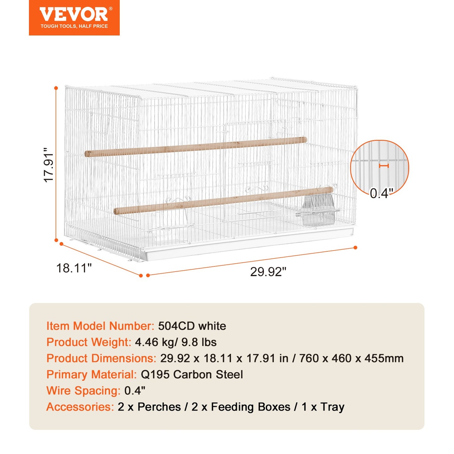 30-inch Flight Bird Cage, Stackable Bird Cage for Small Parrots Canaries Cockatiels Lovebirds Finches Budgies Conures Macaws Pet Travel Birdcage with Handle and Perches