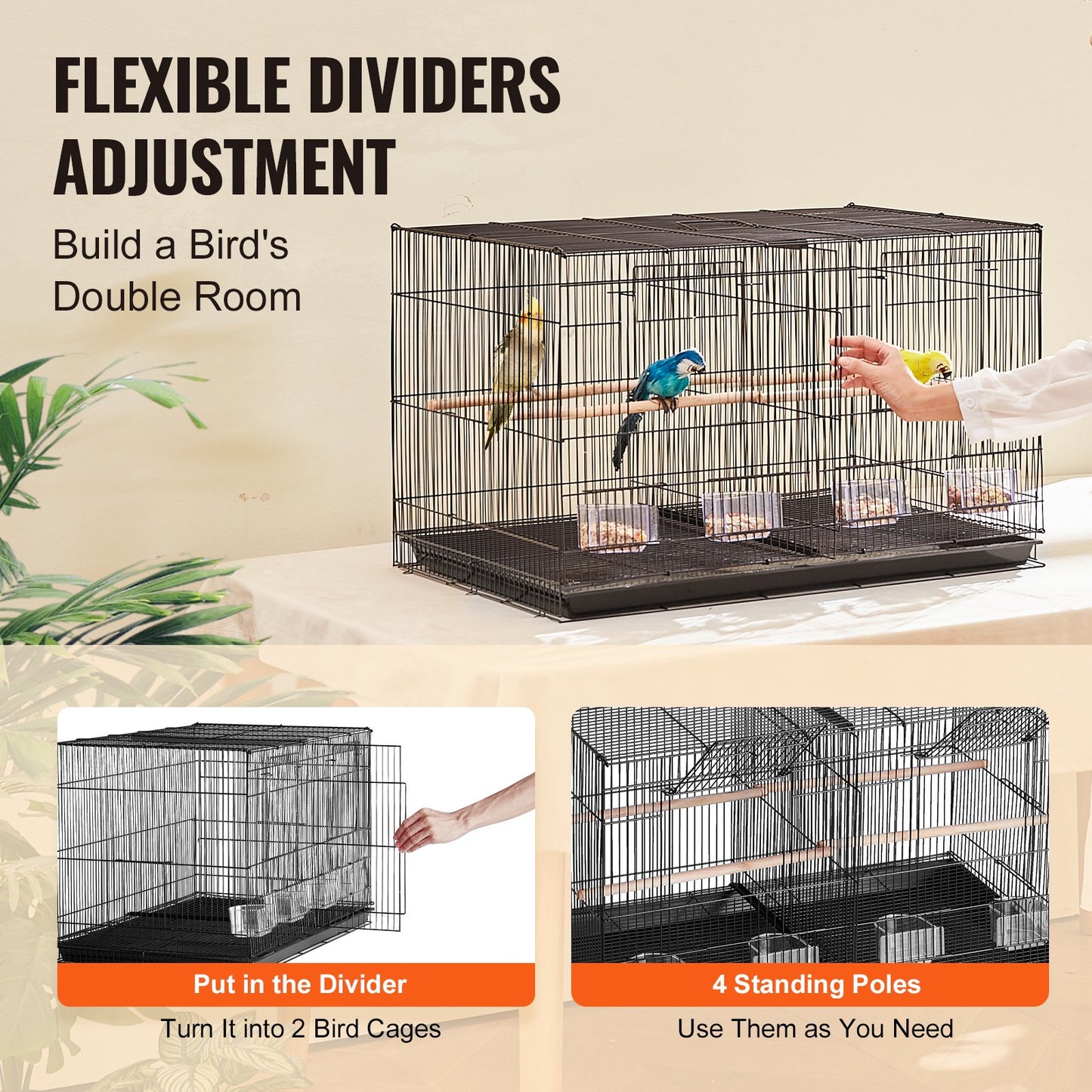 Bird Flight Cage with Divider 18 in Small Metal Parakeet Cage Black