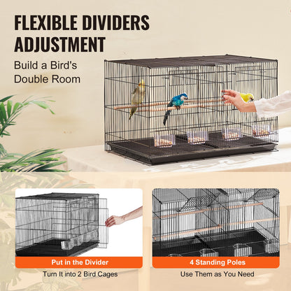 Bird Flight Cage with Divider 18 in Small Metal Parakeet Cage Black