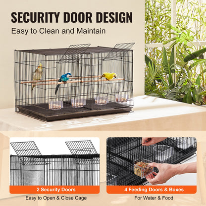 Bird Flight Cage with Divider 18 in Small Metal Parakeet Cage Black