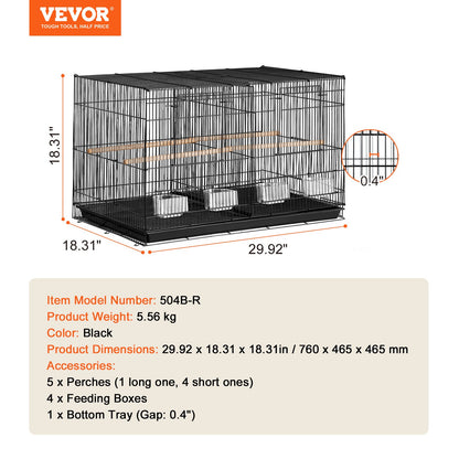 Bird Flight Cage with Divider 18 in Small Metal Parakeet Cage Black