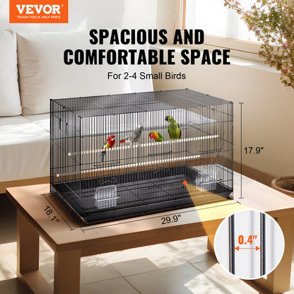 30 Inch Bird Cage, Metal Large Parakeet Cages for Cockatiels Small Parrot Budgies Lovebirds Canary, Pet Bird Cage with Rolling Stand and Tray